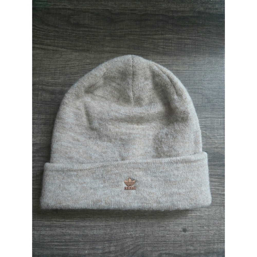 Adidas Originals Beanie Oatmeal Beige Knit Copper Trefoil Logo Hat RN 90288